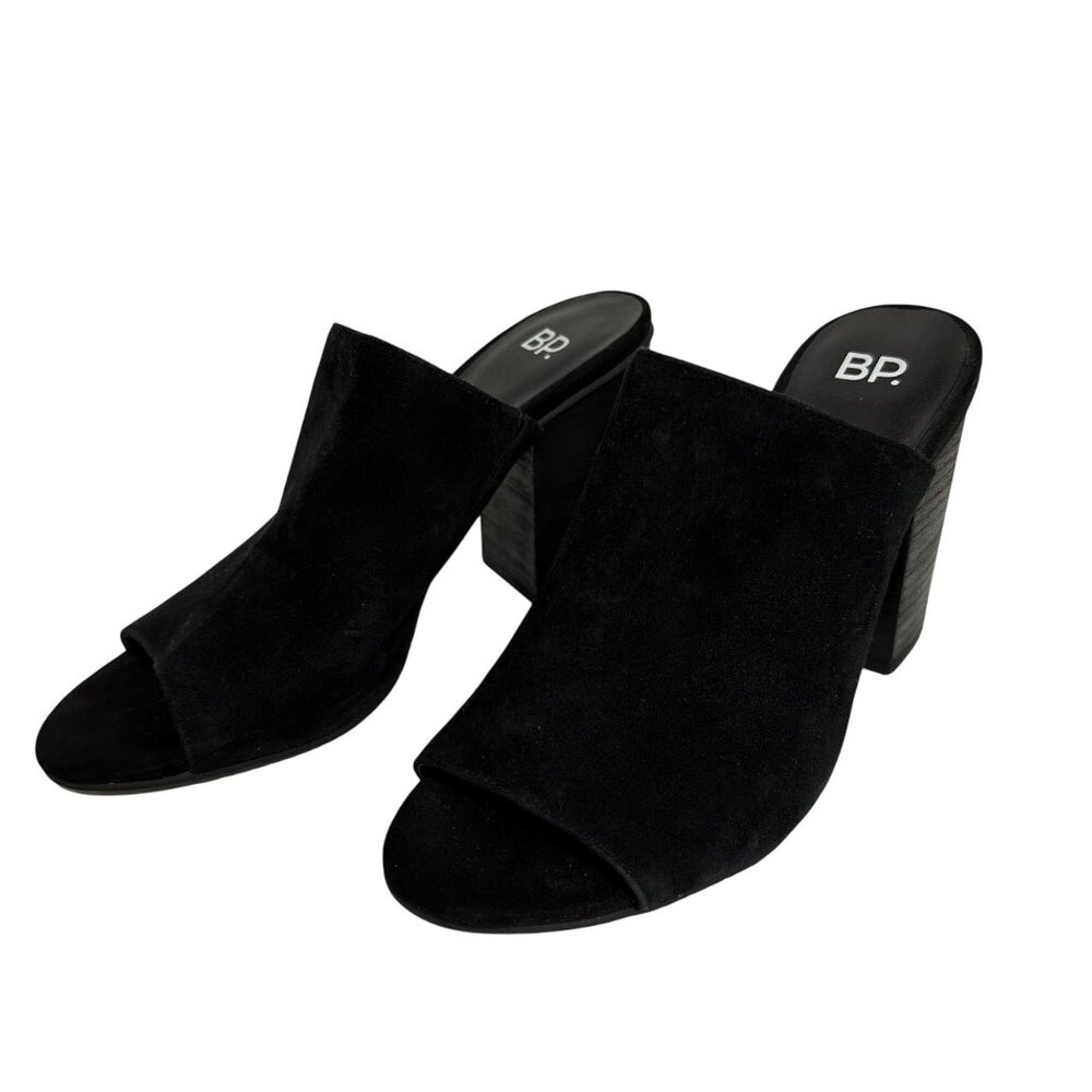 Nordstrom BP. Black Womens Suede Peep-Toe Block Heel Mules SZ 8.5M Slide Goth - Picture 4 of 11